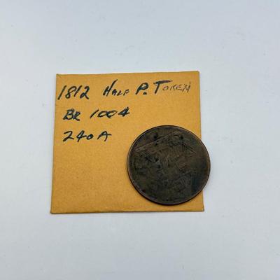 LOT 551J: 1800s Antique Canadian Coins & Tokens: New Brunswick Penny Token, Success to the Fisheries, Canadian 1/2 Penny & More