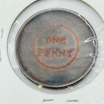 LOT 551J: 1800s Antique Canadian Coins & Tokens: New Brunswick Penny Token, Success to the Fisheries, Canadian 1/2 Penny & More