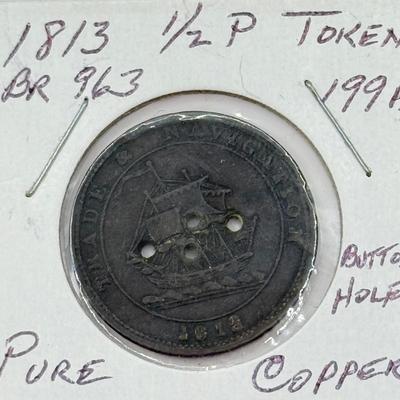 LOT 551J: 1800s Antique Canadian Coins & Tokens: New Brunswick Penny Token, Success to the Fisheries, Canadian 1/2 Penny & More
