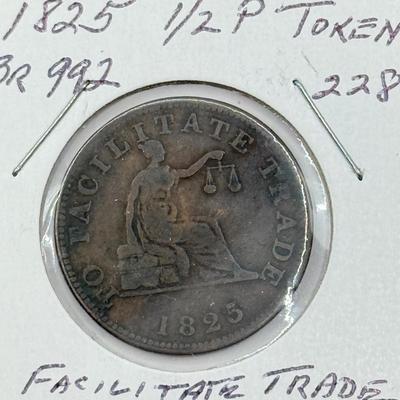 LOT 551J: 1800s Antique Canadian Coins & Tokens: New Brunswick Penny Token, Success to the Fisheries, Canadian 1/2 Penny & More