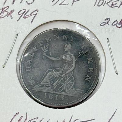 LOT 551J: 1800s Antique Canadian Coins & Tokens: New Brunswick Penny Token, Success to the Fisheries, Canadian 1/2 Penny & More