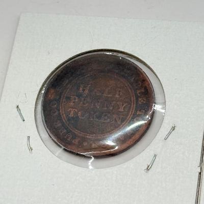 LOT 551J: 1800s Antique Canadian Coins & Tokens: New Brunswick Penny Token, Success to the Fisheries, Canadian 1/2 Penny & More