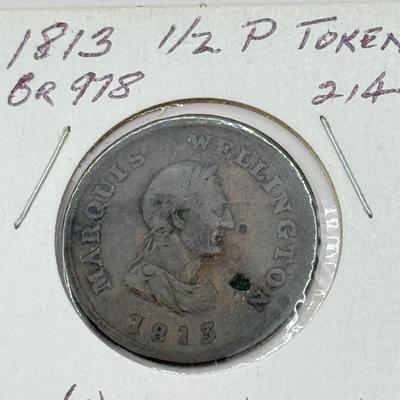 LOT 551J: 1800s Antique Canadian Coins & Tokens: New Brunswick Penny Token, Success to the Fisheries, Canadian 1/2 Penny & More