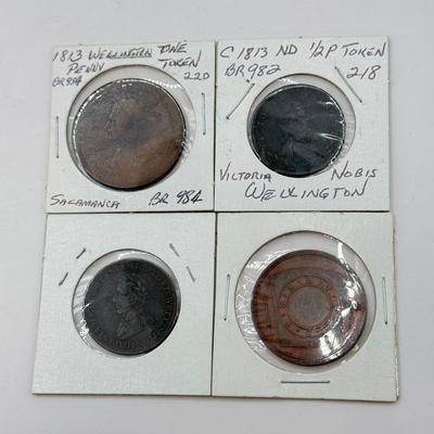 LOT 551J: 1800s Antique Canadian Coins & Tokens: New Brunswick Penny Token, Success to the Fisheries, Canadian 1/2 Penny & More