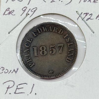 LOT 551J: 1800s Antique Canadian Coins & Tokens: New Brunswick Penny Token, Success to the Fisheries, Canadian 1/2 Penny & More
