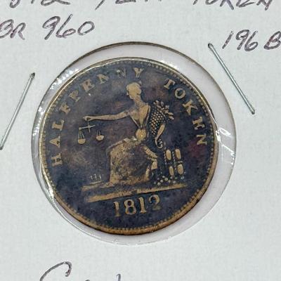 LOT 551J: 1800s Antique Canadian Coins & Tokens: New Brunswick Penny Token, Success to the Fisheries, Canadian 1/2 Penny & More