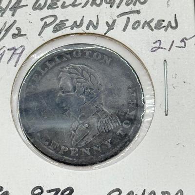 LOT 551J: 1800s Antique Canadian Coins & Tokens: New Brunswick Penny Token, Success to the Fisheries, Canadian 1/2 Penny & More