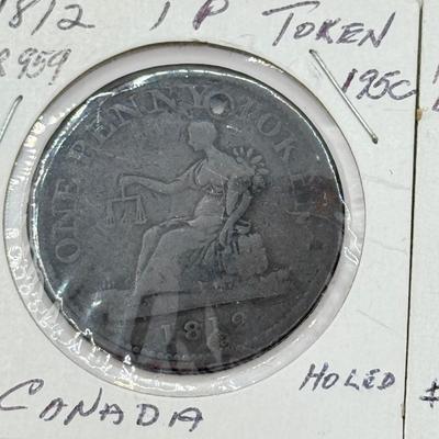 LOT 551J: 1800s Antique Canadian Coins & Tokens: New Brunswick Penny Token, Success to the Fisheries, Canadian 1/2 Penny & More