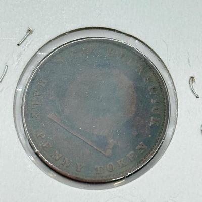 LOT 551J: 1800s Antique Canadian Coins & Tokens: New Brunswick Penny Token, Success to the Fisheries, Canadian 1/2 Penny & More