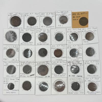 LOT 551J: 1800s Antique Canadian Coins & Tokens: New Brunswick Penny Token, Success to the Fisheries, Canadian 1/2 Penny & More