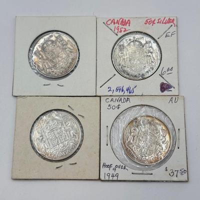 LOT 552J: 1940s-1950s King George VI Canadian 50 Cent Coins (80% Silver, 20% Copper)