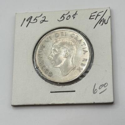 LOT 552J: 1940s-1950s King George VI Canadian 50 Cent Coins (80% Silver, 20% Copper)