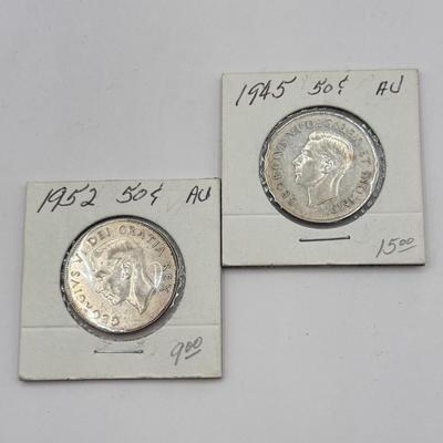 LOT 552J: 1940s-1950s King George VI Canadian 50 Cent Coins (80% Silver, 20% Copper)