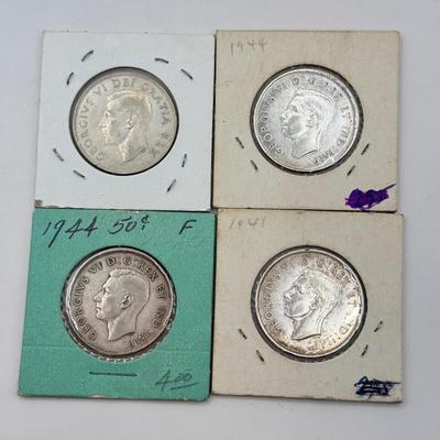 LOT 552J: 1940s-1950s King George VI Canadian 50 Cent Coins (80% Silver, 20% Copper)