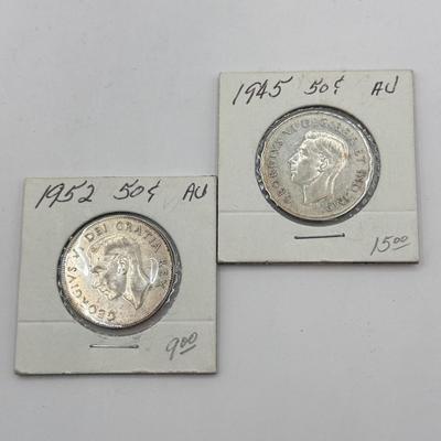 LOT 552J: 1940s-1950s King George VI Canadian 50 Cent Coins (80% Silver, 20% Copper)