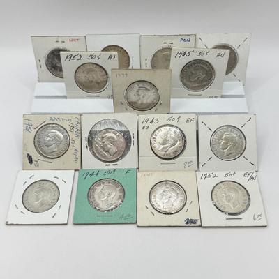 LOT 552J: 1940s-1950s King George VI Canadian 50 Cent Coins (80% Silver, 20% Copper)
