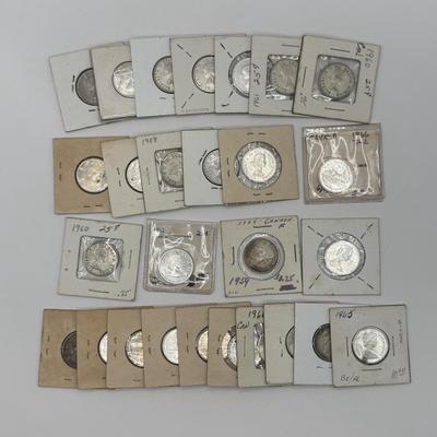 LOT 553J: 1958-1967 Canadian Quarters 25 Cent Coins (80% Silver)