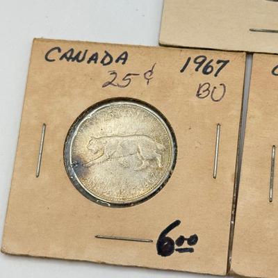 LOT 553J: 1958-1967 Canadian Quarters 25 Cent Coins (80% Silver)