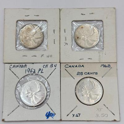 LOT 553J: 1958-1967 Canadian Quarters 25 Cent Coins (80% Silver)