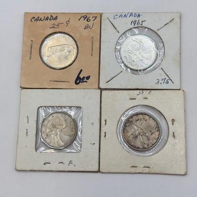 LOT 553J: 1958-1967 Canadian Quarters 25 Cent Coins (80% Silver)