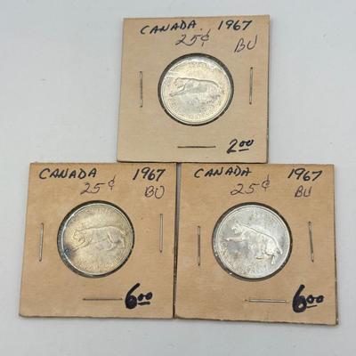 LOT 553J: 1958-1967 Canadian Quarters 25 Cent Coins (80% Silver)