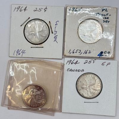 LOT 553J: 1958-1967 Canadian Quarters 25 Cent Coins (80% Silver)