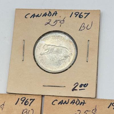 LOT 553J: 1958-1967 Canadian Quarters 25 Cent Coins (80% Silver)