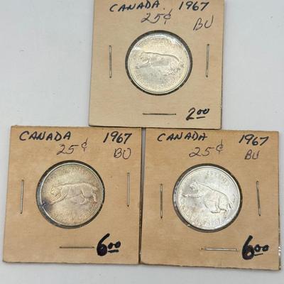 LOT 553J: 1958-1967 Canadian Quarters 25 Cent Coins (80% Silver)