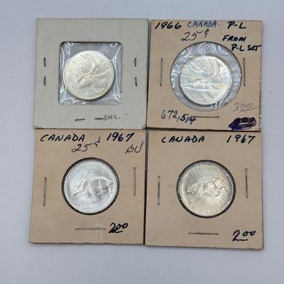 LOT 553J: 1958-1967 Canadian Quarters 25 Cent Coins (80% Silver)