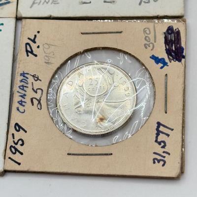 LOT 553J: 1958-1967 Canadian Quarters 25 Cent Coins (80% Silver)