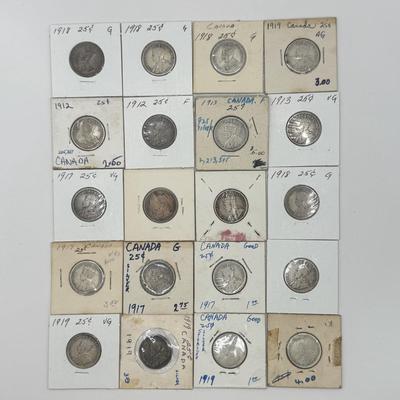 LOT 554J: 1871-1919 Canadian Quarters 25 Cent Coins (92% Silver)