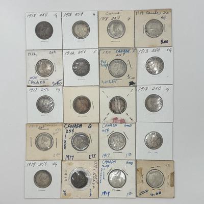 LOT 554J: 1871-1919 Canadian Quarters 25 Cent Coins (92% Silver)
