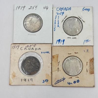 LOT 554J: 1871-1919 Canadian Quarters 25 Cent Coins (92% Silver)