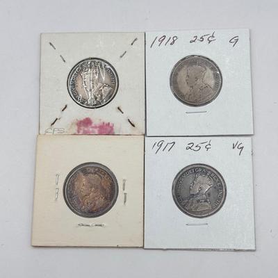 LOT 554J: 1871-1919 Canadian Quarters 25 Cent Coins (92% Silver)