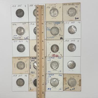 LOT 554J: 1871-1919 Canadian Quarters 25 Cent Coins (92% Silver)