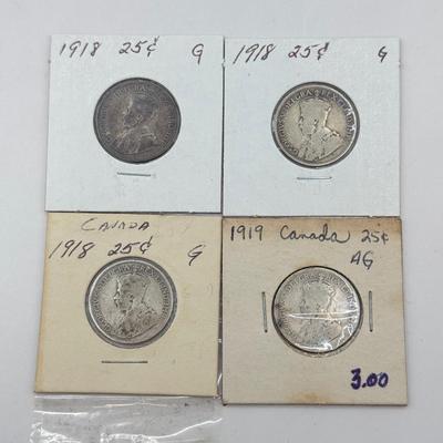 LOT 554J: 1871-1919 Canadian Quarters 25 Cent Coins (92% Silver)