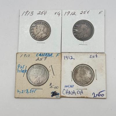 LOT 554J: 1871-1919 Canadian Quarters 25 Cent Coins (92% Silver)