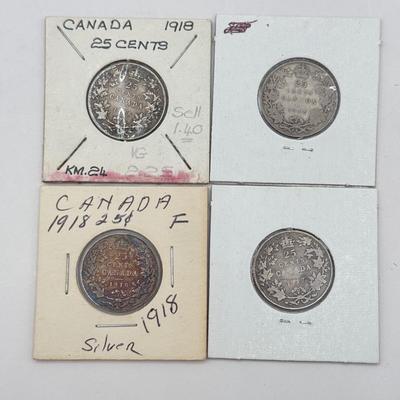 LOT 554J: 1871-1919 Canadian Quarters 25 Cent Coins (92% Silver)
