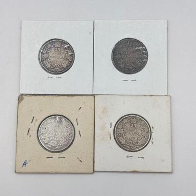 LOT 554J: 1871-1919 Canadian Quarters 25 Cent Coins (92% Silver)
