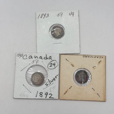 LOT 555J: 1858-1899 Canadian Nickels Sterling Silver 925 5 Cent Coins
