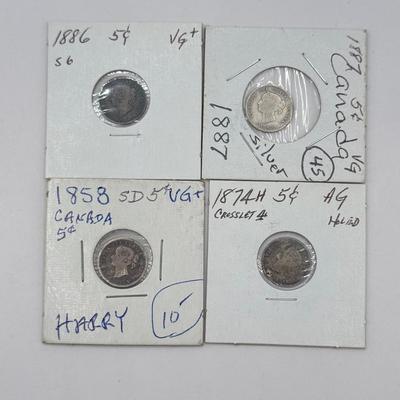 LOT 555J: 1858-1899 Canadian Nickels Sterling Silver 925 5 Cent Coins