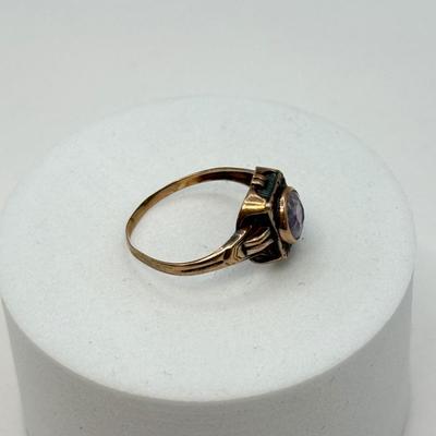 LOT 561J: Antique 10k Gold O.B. Facet Amethyst Ring Size 5.5 (1.2g)