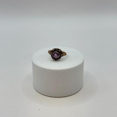 LOT 561J: Antique 10k Gold O.B. Facet Amethyst Ring Size 5.5 (1.2g)