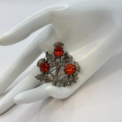 LOT 566J: Stunning Vintage Scottish Thistle Marcasite Brooch Signed Miracle