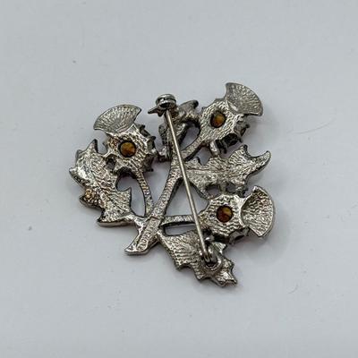 LOT 566J: Stunning Vintage Scottish Thistle Marcasite Brooch Signed Miracle