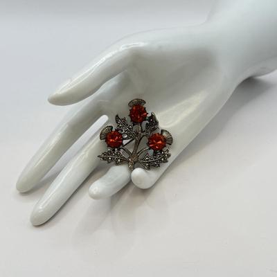 LOT 566J: Stunning Vintage Scottish Thistle Marcasite Brooch Signed Miracle