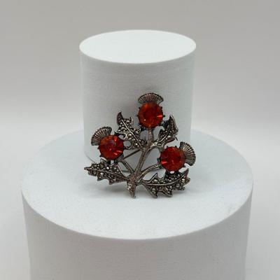 LOT 566J: Stunning Vintage Scottish Thistle Marcasite Brooch Signed Miracle