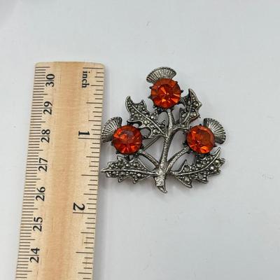 LOT 566J: Stunning Vintage Scottish Thistle Marcasite Brooch Signed Miracle