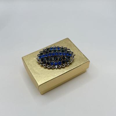 LOT 568J: Vintage Hollycraft Silvertone Blue Rhinestone Brooch