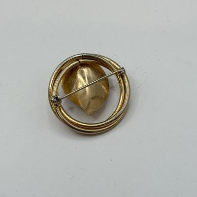 LOT 569J: 3 Mini Goldtone Enamel & Faux Pearl Butterfly Scatter Pins, Vintage Goldtone Pave Crystal Violin Brooch & Circle Leaf...